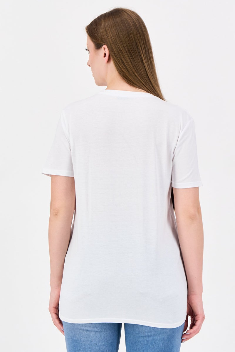 UNDIZ Women Crew Neck Short Sleeve Graphic Print T-shirt, White - Image 3
